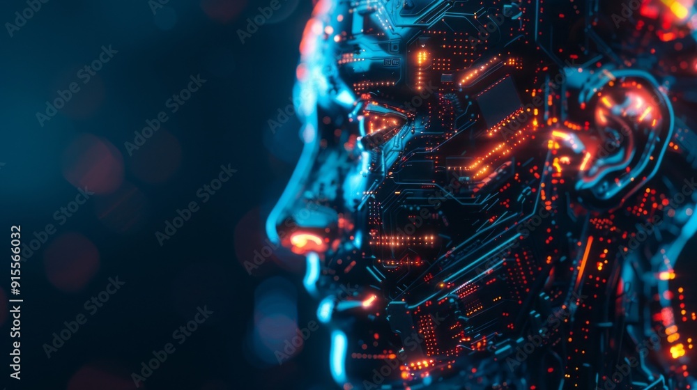 Aufkleber a computer generated face with glowing circuitry
