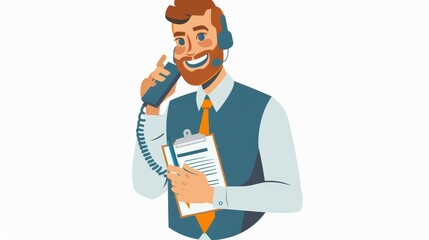 Obraz premium Customer Service Representative Illustration - Phone Call, Help Desk, Support