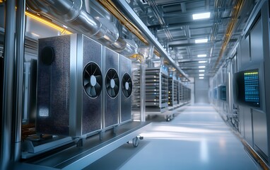 Obraz premium 3D Cross-Sectional View of Ethylene Glycol Chiller System in Data Center with Cooling Coils