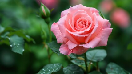Fototapeta premium Delicate Pink Rose Flower with Soft Petals Close-up in Bloom