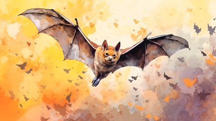 Bat In nature Watercolor Style