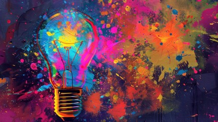 Abstract Light Bulb with Colorful Splashes.
