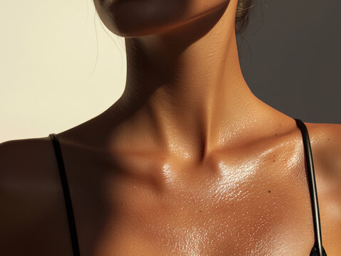 Close-Up of Sun-Kissed Woman's Neck and Collarbone