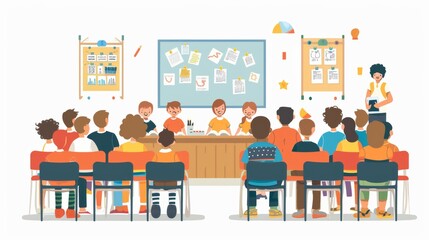 Classroom Illustration: Students Learning in a Colorful Setting