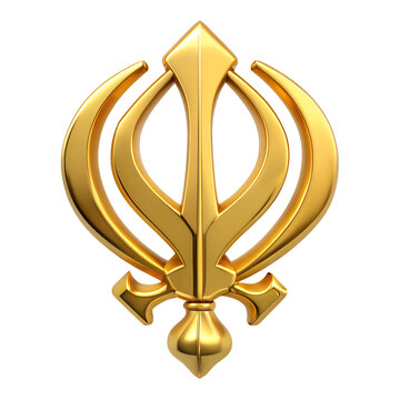 metalic sikhism khanda symbol made of gold isolated on transparent background. High quality illustration