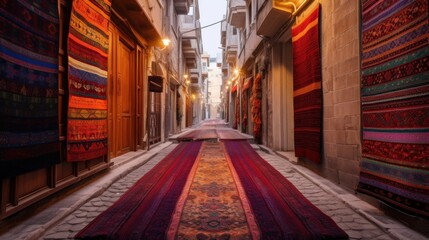 Fototapeta premium Colorful Rugs in a Narrow Street