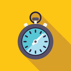 Stopwatch icon ticking, measuring time passing on yellow background with shadow