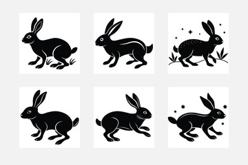 White background Rabbit silhouette minimal art set for home styling
