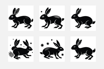 Minimal Rabbit silhouette on white background artwork set for home decor
