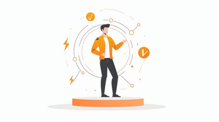 Man Standing on Platform with Technology Symbols - Innovation Concept
