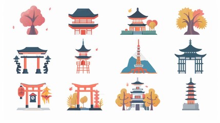 Japanese Architecture Icons Set.