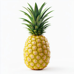 Fototapeta premium Ultra-realistic, high-definition photograph of a ripe pineapple with detailed, vibrant green leaves. The pineapple should have a natural texture with slight imperfections and realistic light reflectio