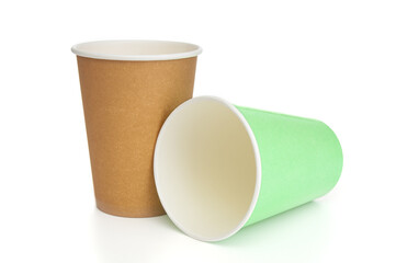 Disposable paper cups isolated on a white background