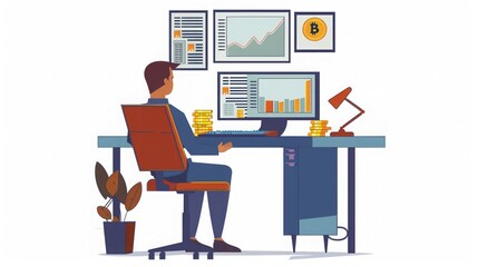 Fototapeta premium Cryptocurrency Trader Analyzing Charts at Desk
