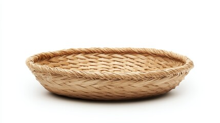 Obraz premium A simple yet elegant basket made from natural fibers and reeds, isolated on a white background, highlighting the raw materials and design