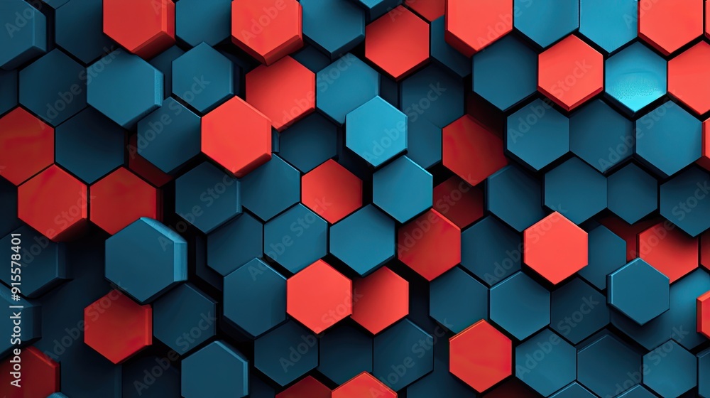 Aufkleber red and blue honeycomb hexagon pattern, creating a contemporary digital background with a sleek look