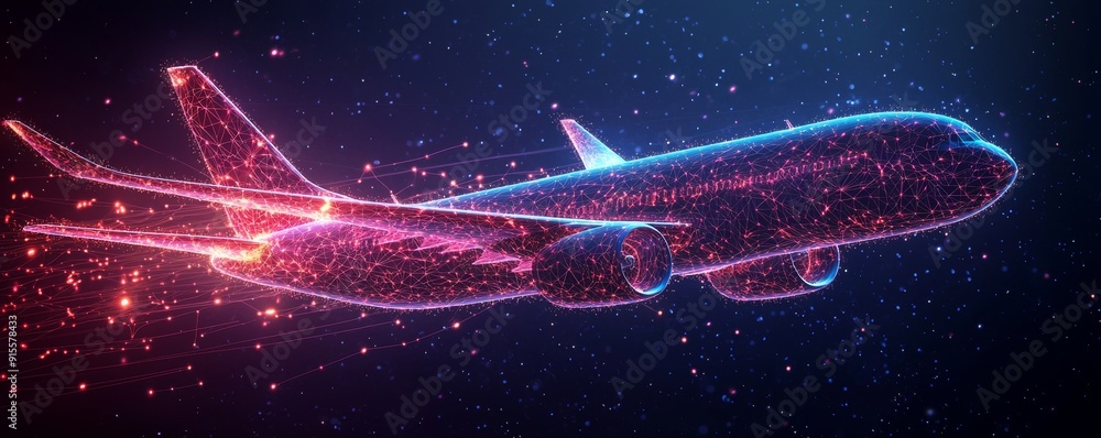 Canvas Prints futuristic glowing airplane with network connections in space