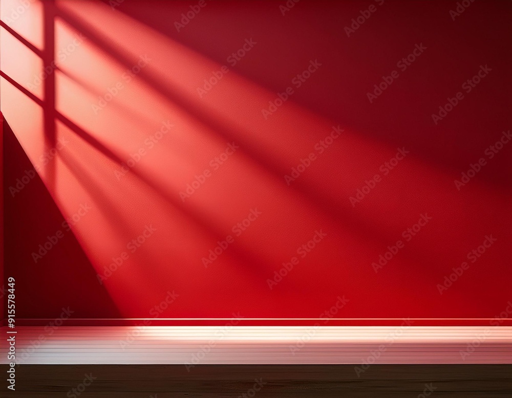 Poster red background with abstract light from the window for product presentation