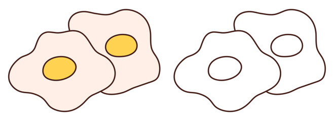 eggs coloring page, outline fried eggs vector illustration, coloring book for children, kids education, colorful, line art