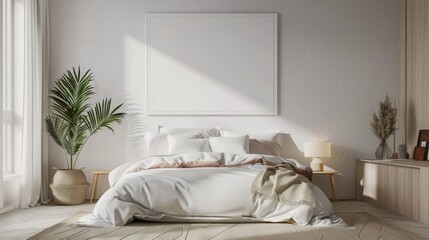 blank frame mockup, Contemporary bedroom interior