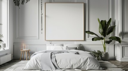 blank frame mockup, Contemporary bedroom interior