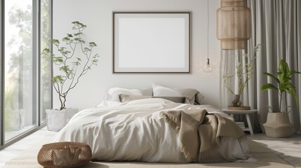 blank frame mockup, Contemporary bedroom interior