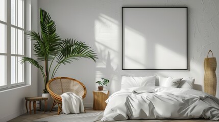 blank frame mockup, Contemporary bedroom interior