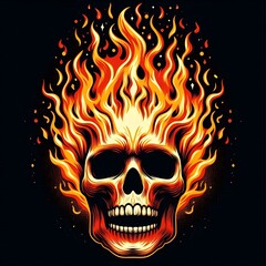 fire skull - digital drawing on a dark red background
