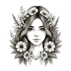 Woman silhouette face with flower art isolated on white vector  illustration black and white 