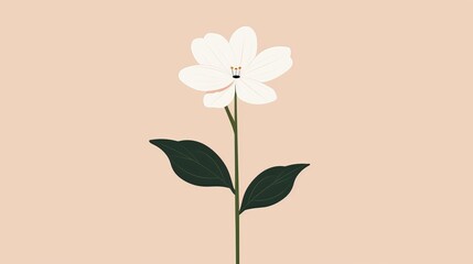Minimalist flower with five petals, clean 2D vector, basic and uncomplicated design, plain illustration, neutral background