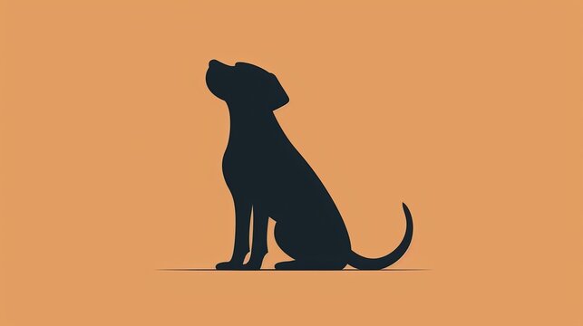 A dog with a wagging tail, minimalist design, clean lines, basic shapes, uncomplicated style, plain colors, 2D vector illustration
