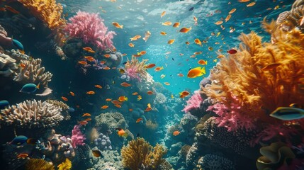 Obraz premium A vibrant coral reef with vibrant corals and colorful fish.