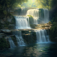 Fototapeta premium wonderful and beautiful waterfall landscape, nature waterfall
