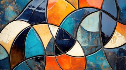 Fototapeta premium Abstract tile pattern with bold, contrasting colors and dynamic shapes, evoking a sense of movement and creativity. High-resolution close-up.