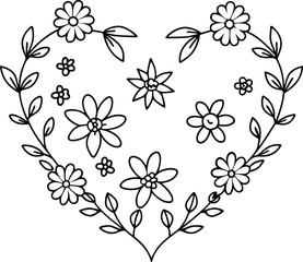 hand drawn flower heart for adult coloring book