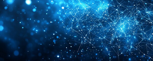 Obraz premium Abstract blue background with interconnected light lines and particles