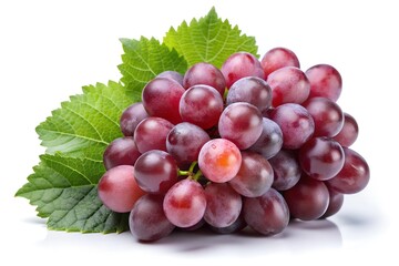 Fototapeta premium Grapes isolated on a white background. A bunch of ripe grapes with leaves