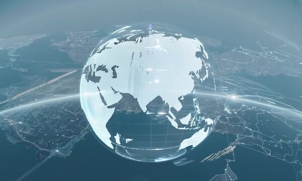Global Network: A futuristic, abstract image of a glowing, transparent Earth, signifying interconnectedness and global communication.  
