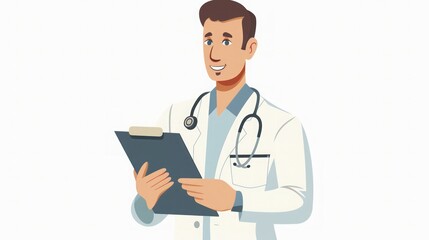 Fototapeta premium Doctor Holding Clipboard: Healthcare Professional Illustration