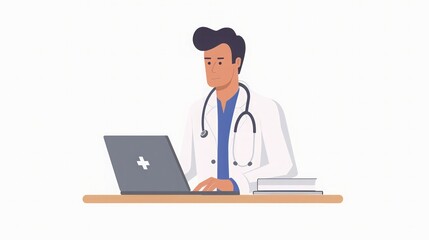 Fototapeta premium Doctor Using Laptop - Healthcare Professional Working on Computer