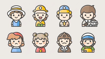 Cute Cartoon People Icons Set.
