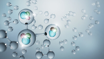 Molecules Cosmetic serum, Skin Repair, Collagen Serum, Cosmetic Background, 3D Rendering