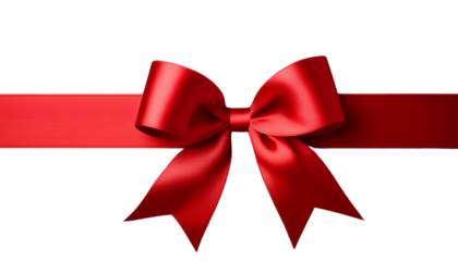 A vibrant red satin bow with tails against a PNG Transparent background, perfect for festive and elegant themes.
 Elegant Red Satin Bow on Black Background

