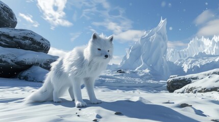 Arctic Fox in Snowy Landscape.