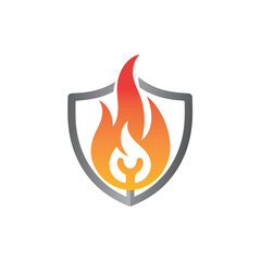 fire protection logo, Fire shield logo template design, fire extinguisher, Modern shield fire logo