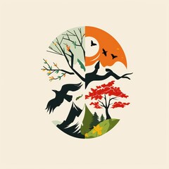 Harmonious Seasons - Nature-themed Logo Representing the Four Seasons Merged into One Emblem