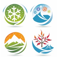 Seasons of Nature Integrated Logo Design Showcasing Spring, Summer, Fall, and Winter | Four-Season Nature Emblem Concept