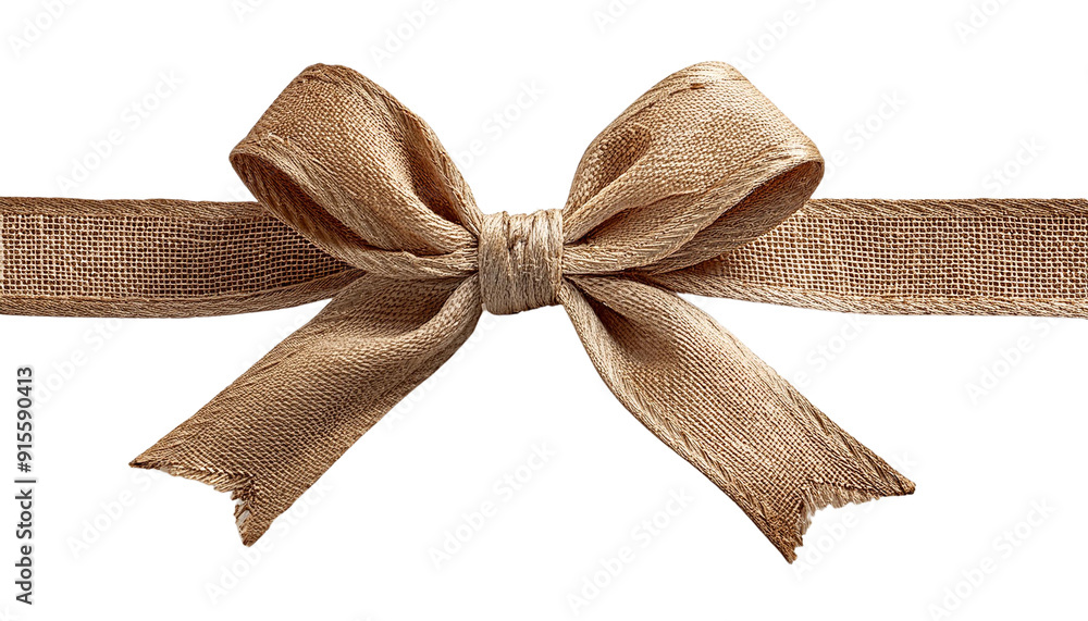 Poster a beautifully crafted rustic burlap bow, tied neatly and displayed on a transparent background, perf