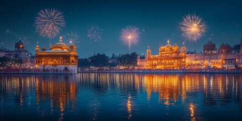 Fototapeta premium Festival with Fireworks and Traditional Architecture