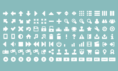 different types of  vector game icons isolated and separated on green background, game assets, animation elements
